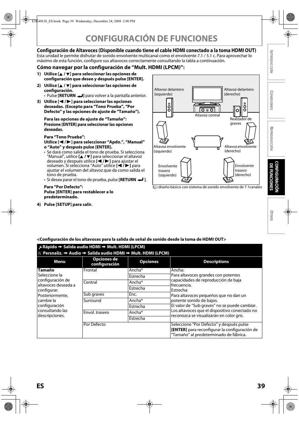 Ginas 39-40 pa, Configuración de funciones, 39 es | FUNAI Blu-ray NB530SLX User Manual | Page 141 / 150