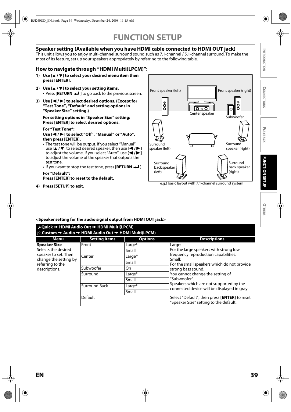 Function setup, 39 en | FUNAI Blu-ray NB530SLX User Manual | Page 41 / 150