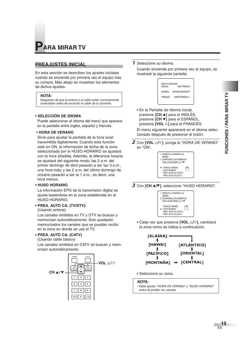 Ara mirar tv, Preajustes inicial, Funciones / p ara mirar tv | FUNAI IWT3206 User Manual | Page 51 / 76