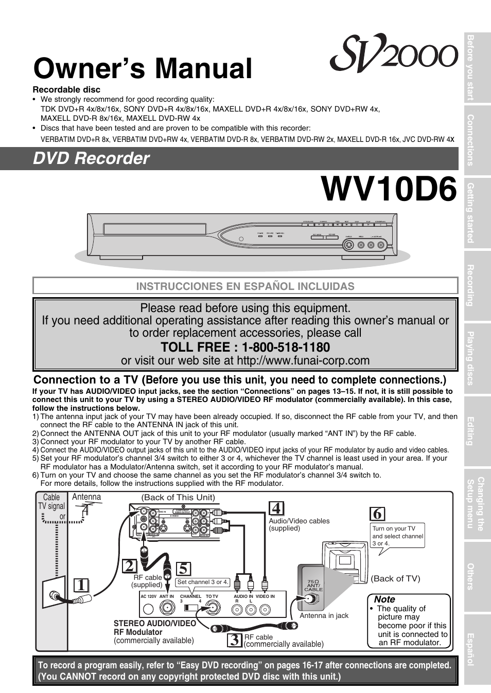 FUNAI SV2000 WV10D6 User Manual | 82 pages