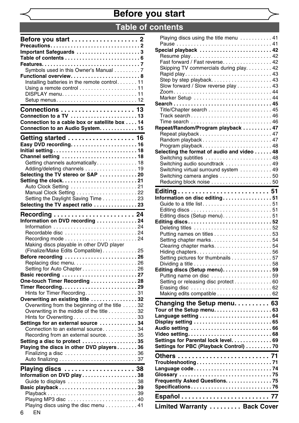 FUNAI SV2000 WV10D6 User Manual | Page 6 / 82