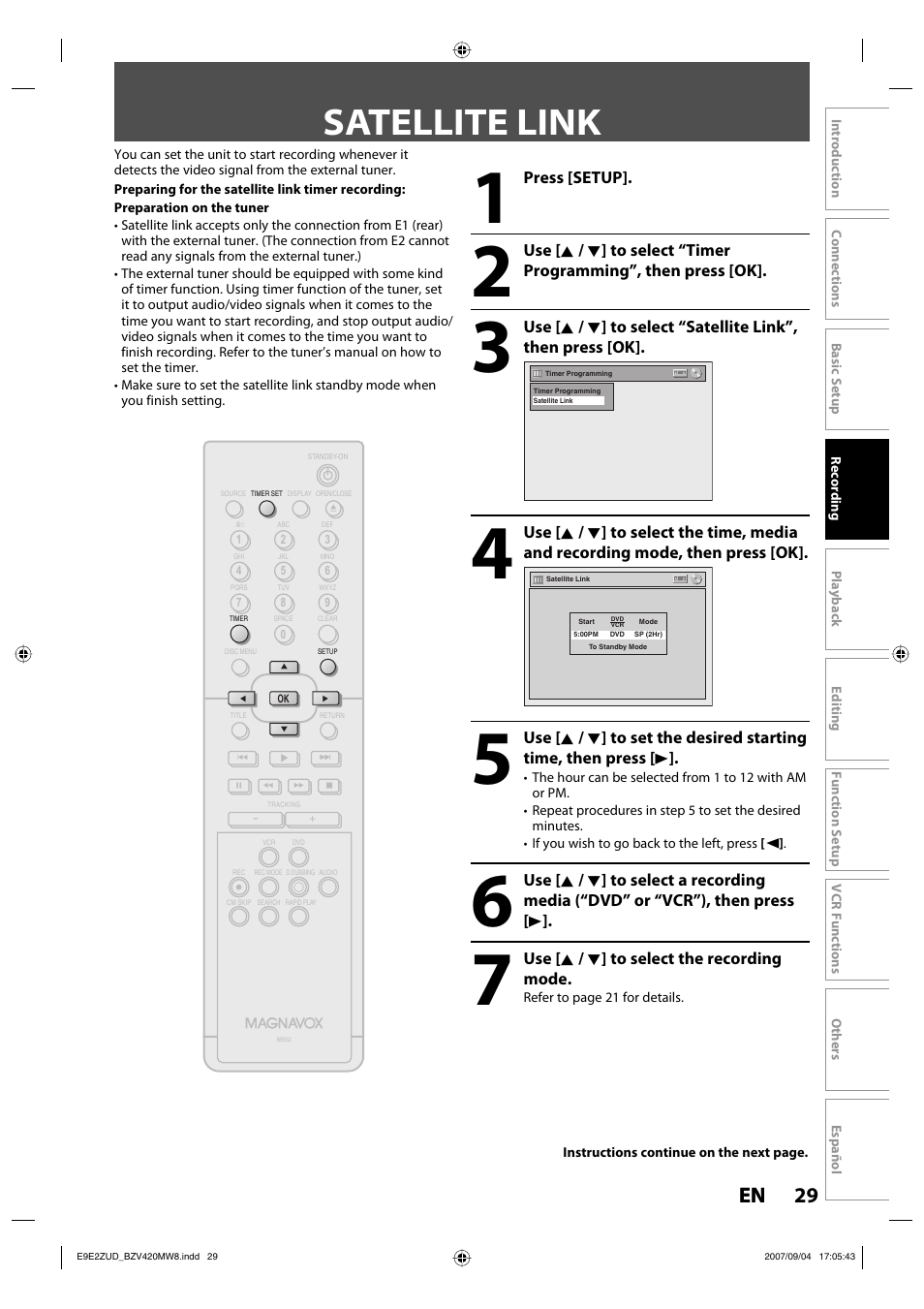 Satellite link, 29 en 29 en | FUNAI BZV420MW8 User Manual | Page 31 / 94