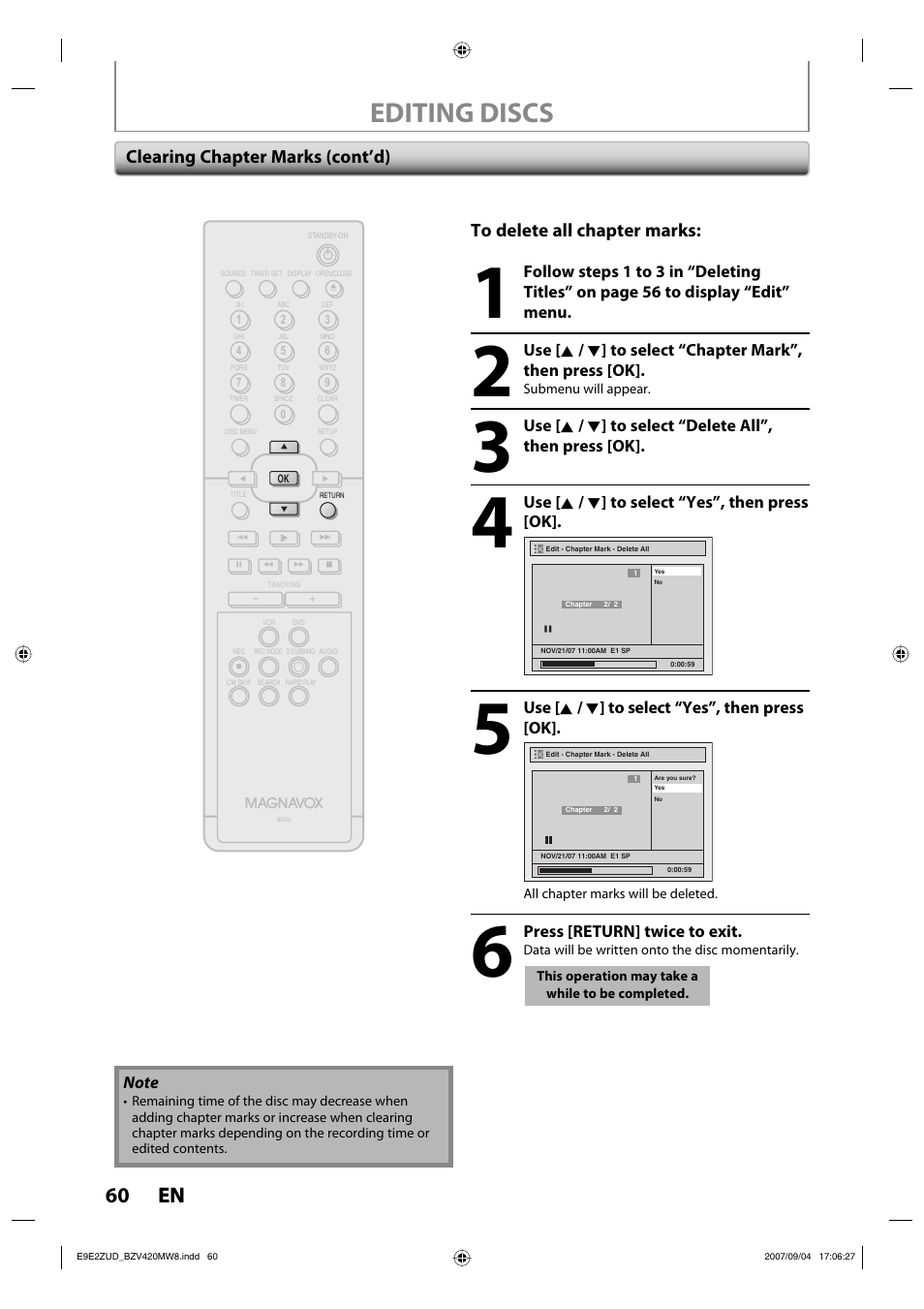 Editing discs, 60 en 60 en | FUNAI BZV420MW8 User Manual | Page 62 / 94