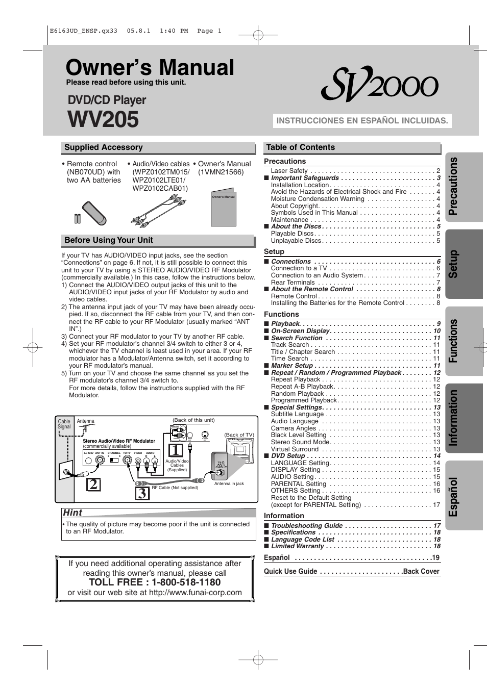 FUNAI WV205F User Manual | 20 pages