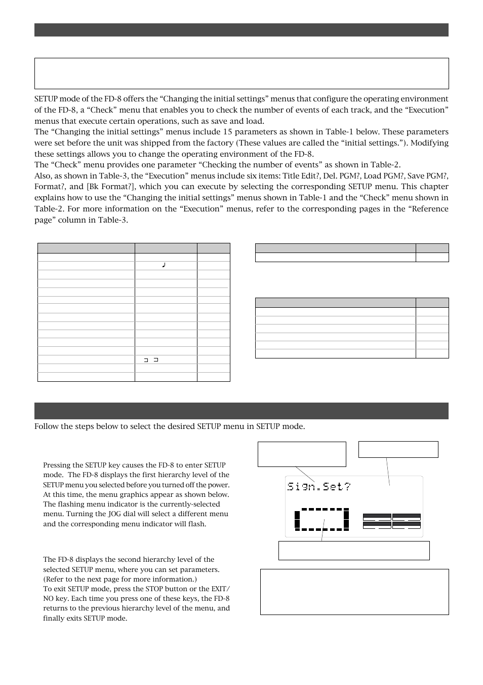 Changing the initial settings (setup mode), Selecting setup mode, Changing the initial setting (setup mode) | Fostex FD-8 User Manual | Page 97 / 121