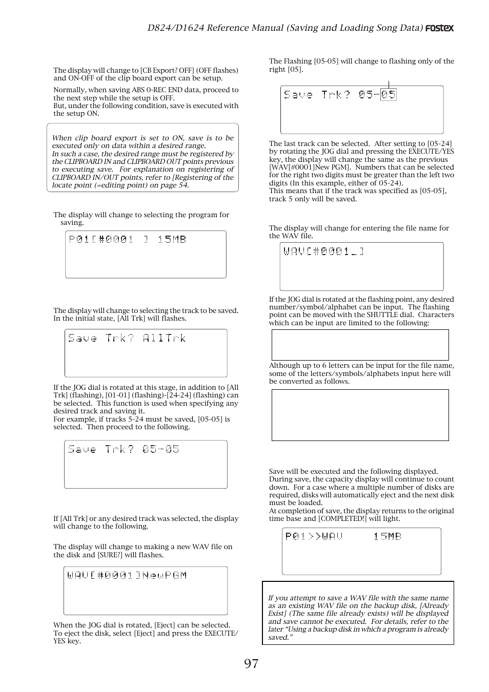 Please remember, Select [off] and press the execute/yes key, Press the execute/yes key | When [all trk] is selected, If [05-05] is selected, Flashing | Fostex D1624 User Manual | Page 97 / 136