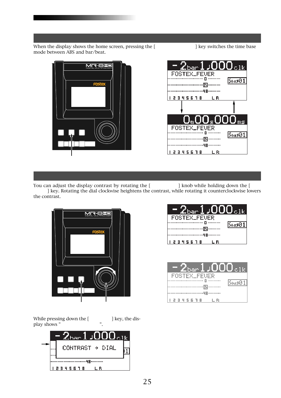 Mr-8hd/cd, Owner’s manual (names and functions), High contrast> <low contrast | Fostex MR-8CD User Manual | Page 25 / 148