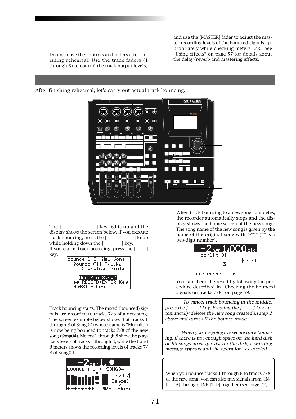 Mr-8hd/cd, Actual track bouncing, Owner’s manual (track bouncing) | Fostex MR-8CD User Manual | Page 71 / 148