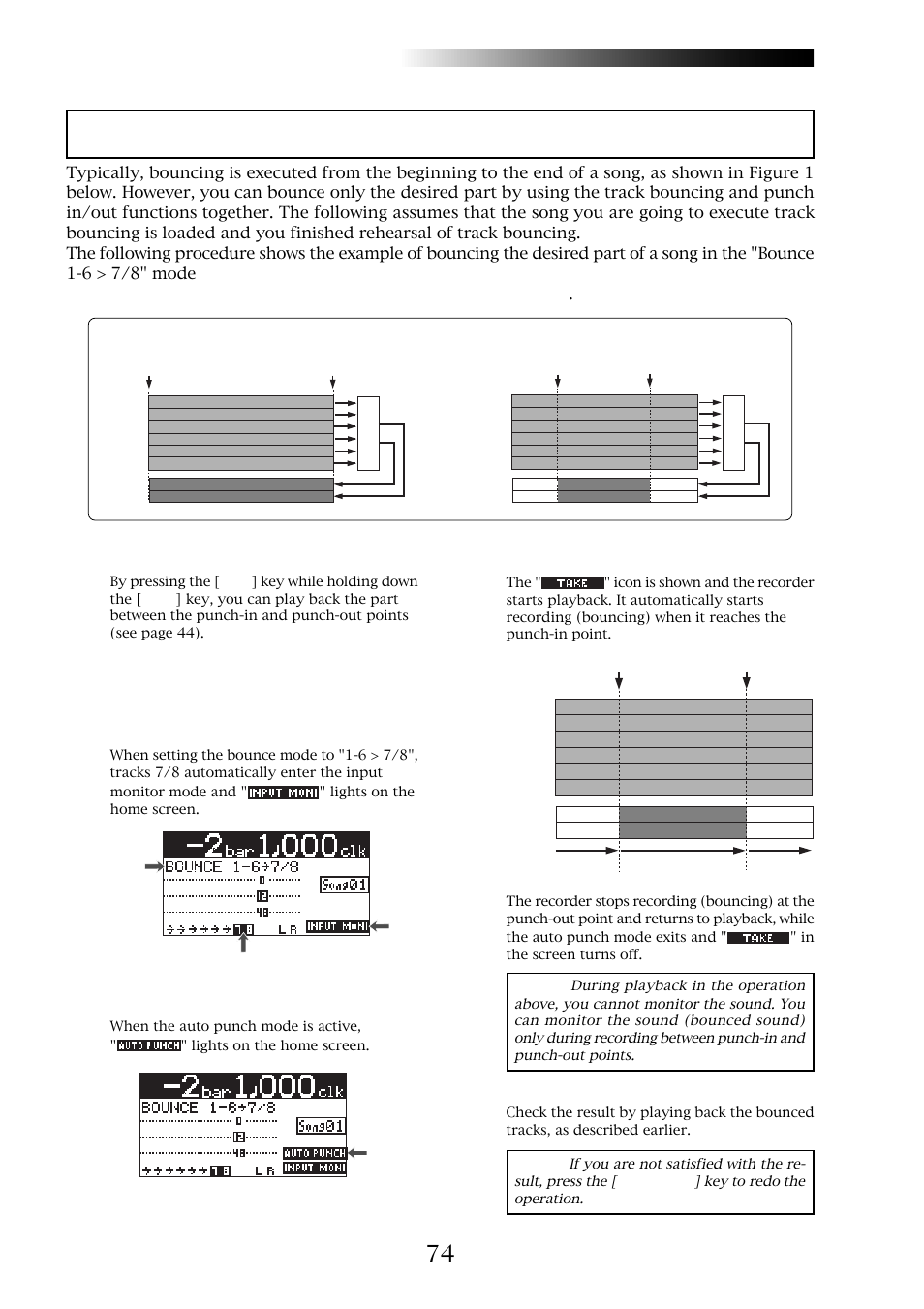 Bouncing the desired part of a song, Mr-8hd/cd, Owner’s manual (track bouncing) | Fostex MR-8CD User Manual | Page 74 / 148