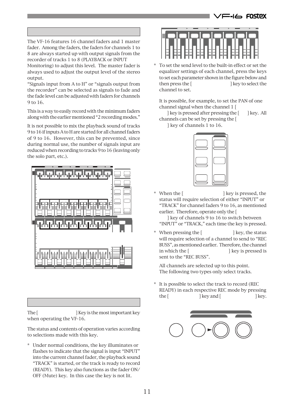 Fader, Ch status/ch sel] key | Fostex VF-16 User Manual | Page 11 / 122