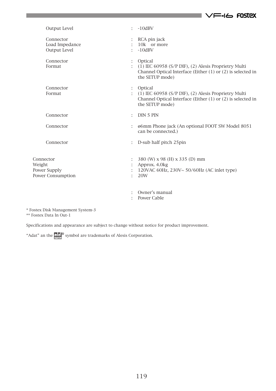 Fostex VF-16 User Manual | Page 119 / 122