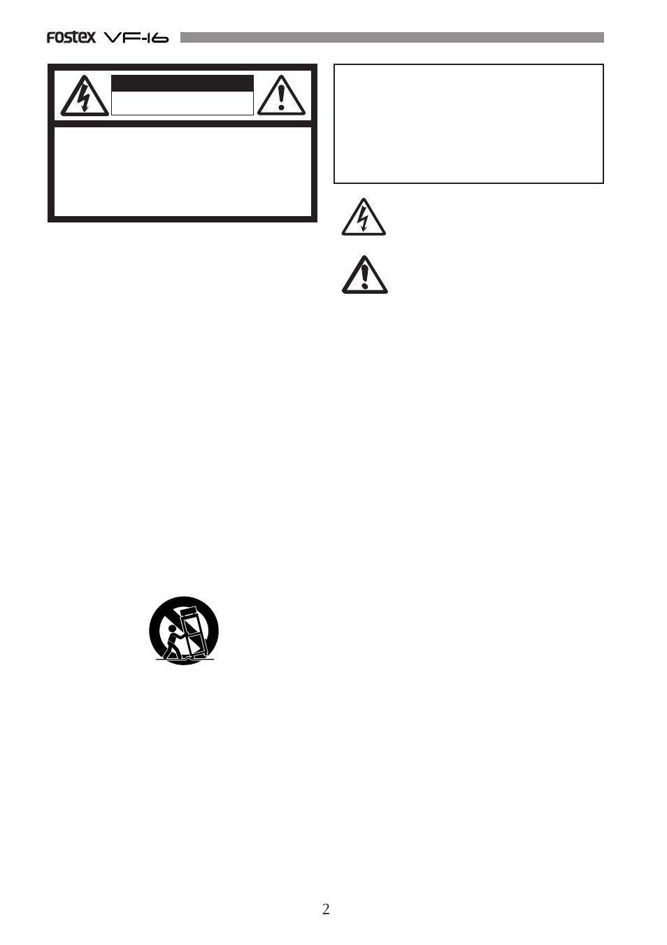 Safety instructions, Warning, Caution | Fostex VF-16 User Manual | Page 2 / 122