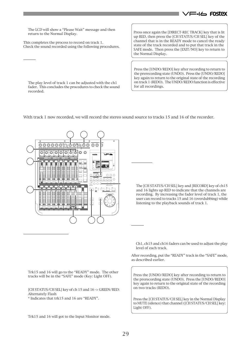 Recording to 2 tracks, Play, Preparing to record | Record | Fostex VF-16 User Manual | Page 29 / 122