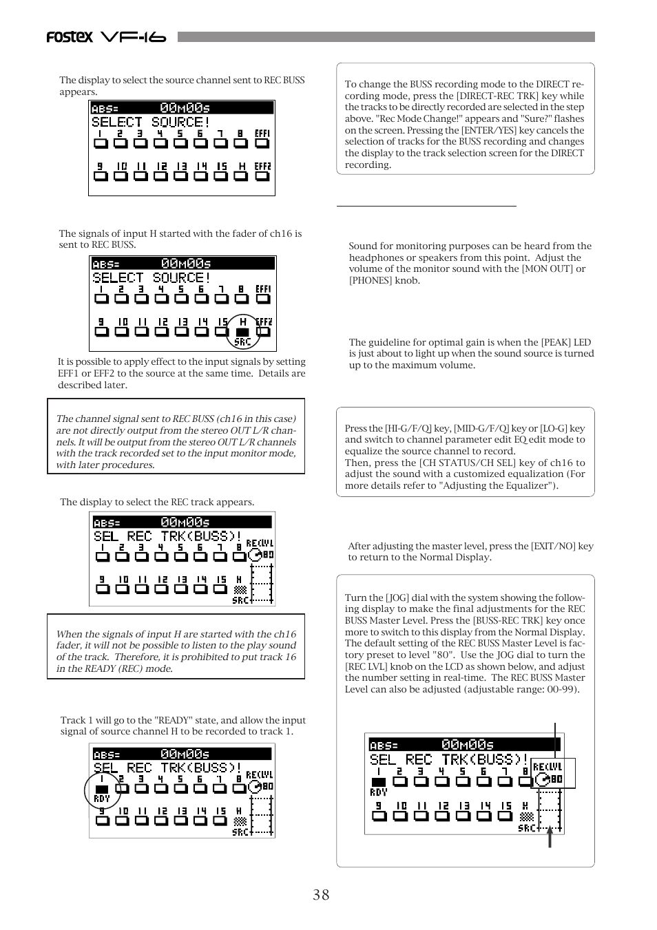 Adjusting the source channel | Fostex VF-16 User Manual | Page 38 / 122