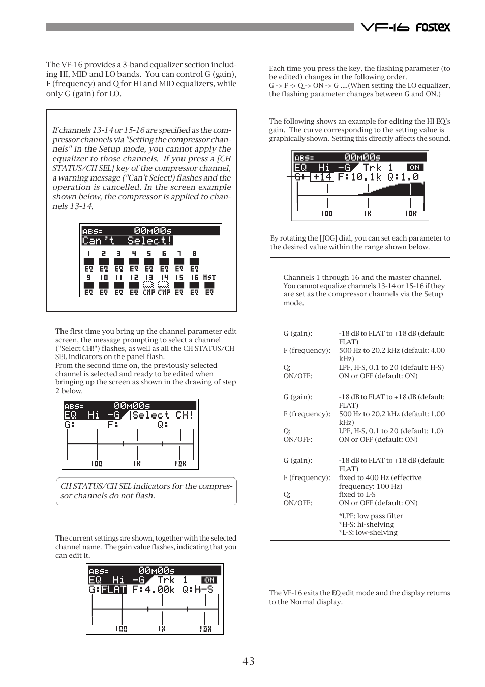 Adjusting eq | Fostex VF-16 User Manual | Page 43 / 122