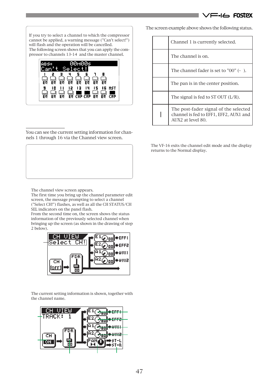 Channel view | Fostex VF-16 User Manual | Page 47 / 122