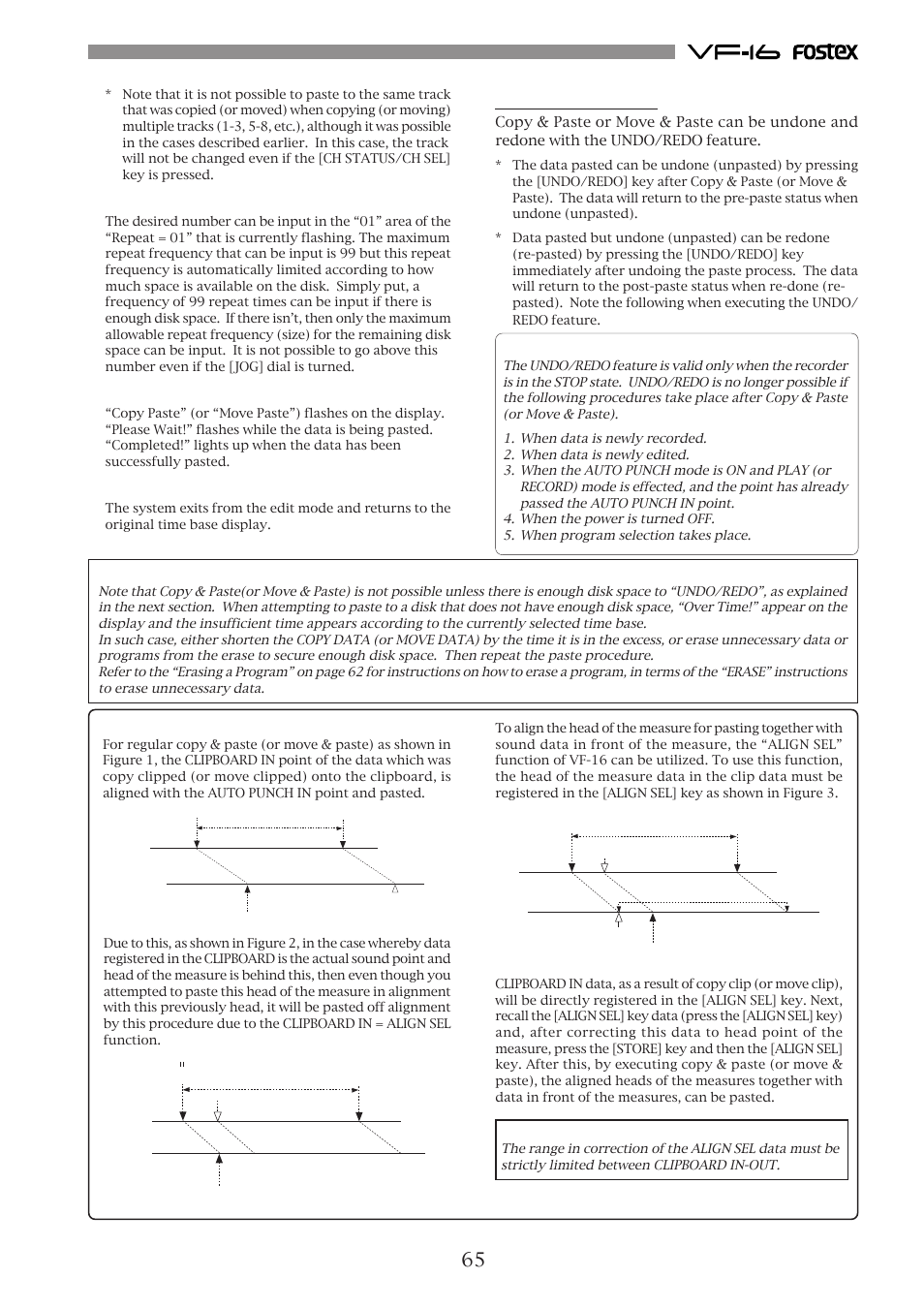 Undo/redo paste, Figure 1> <figure 2> <figure 3, Press the [enter/yes] key | Press the [exit/no] key (or [stop] key), Caution | Fostex VF-16 User Manual | Page 65 / 122