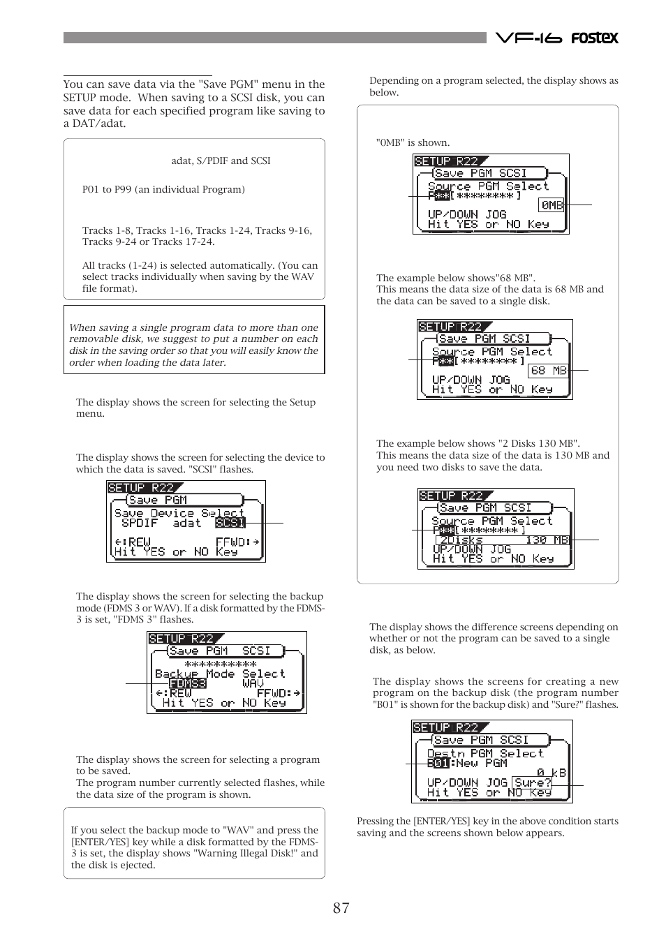 Saving data to a scsi disk | Fostex VF-16 User Manual | Page 87 / 122