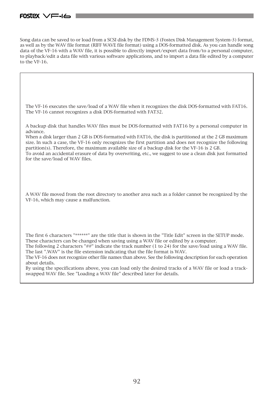 Save/load a wav file | Fostex VF-16 User Manual | Page 92 / 122