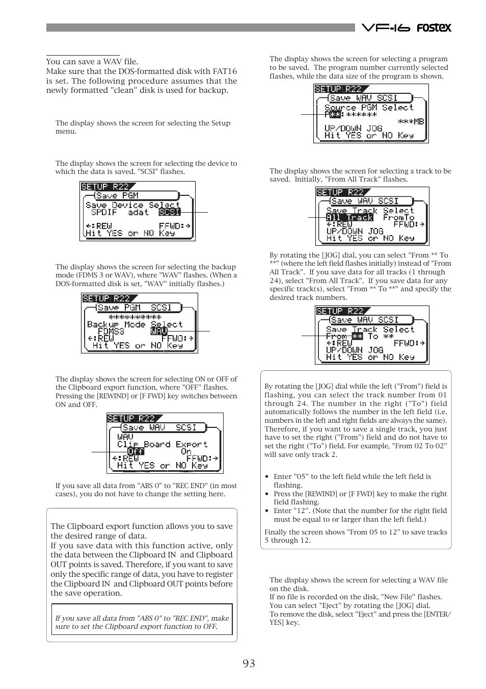 Saving a wav file | Fostex VF-16 User Manual | Page 93 / 122