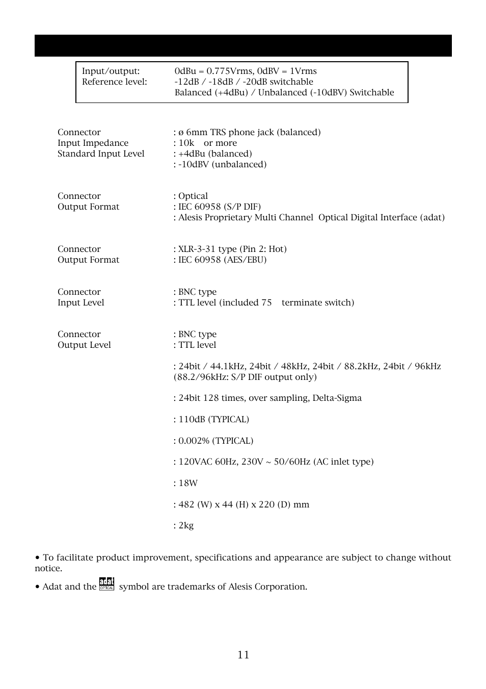 Specifications | Fostex AC2496 User Manual | Page 11 / 12