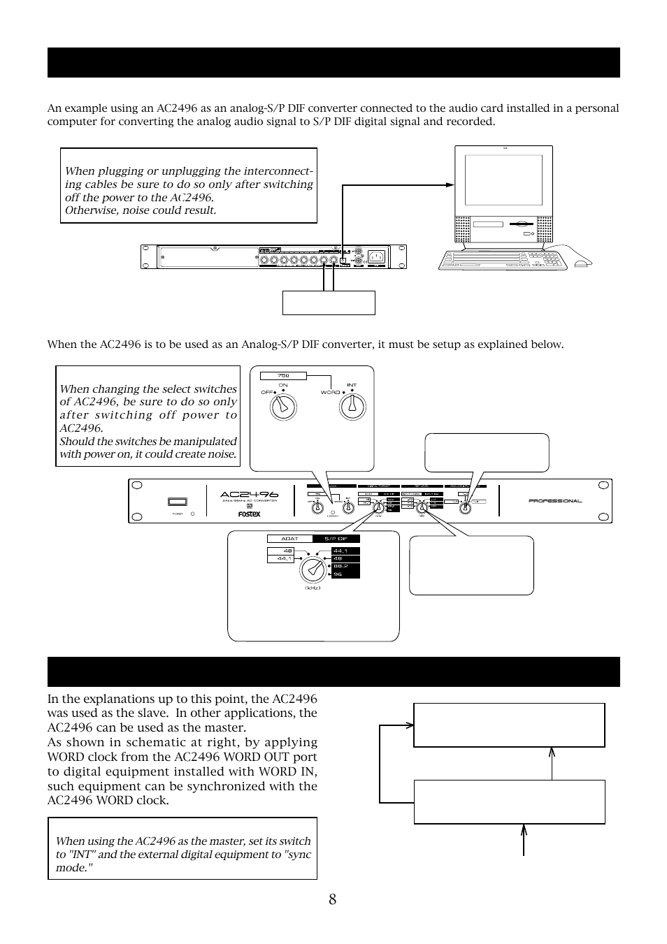Using the ac2496 as a digital master | Fostex AC2496 User Manual | Page 8 / 12