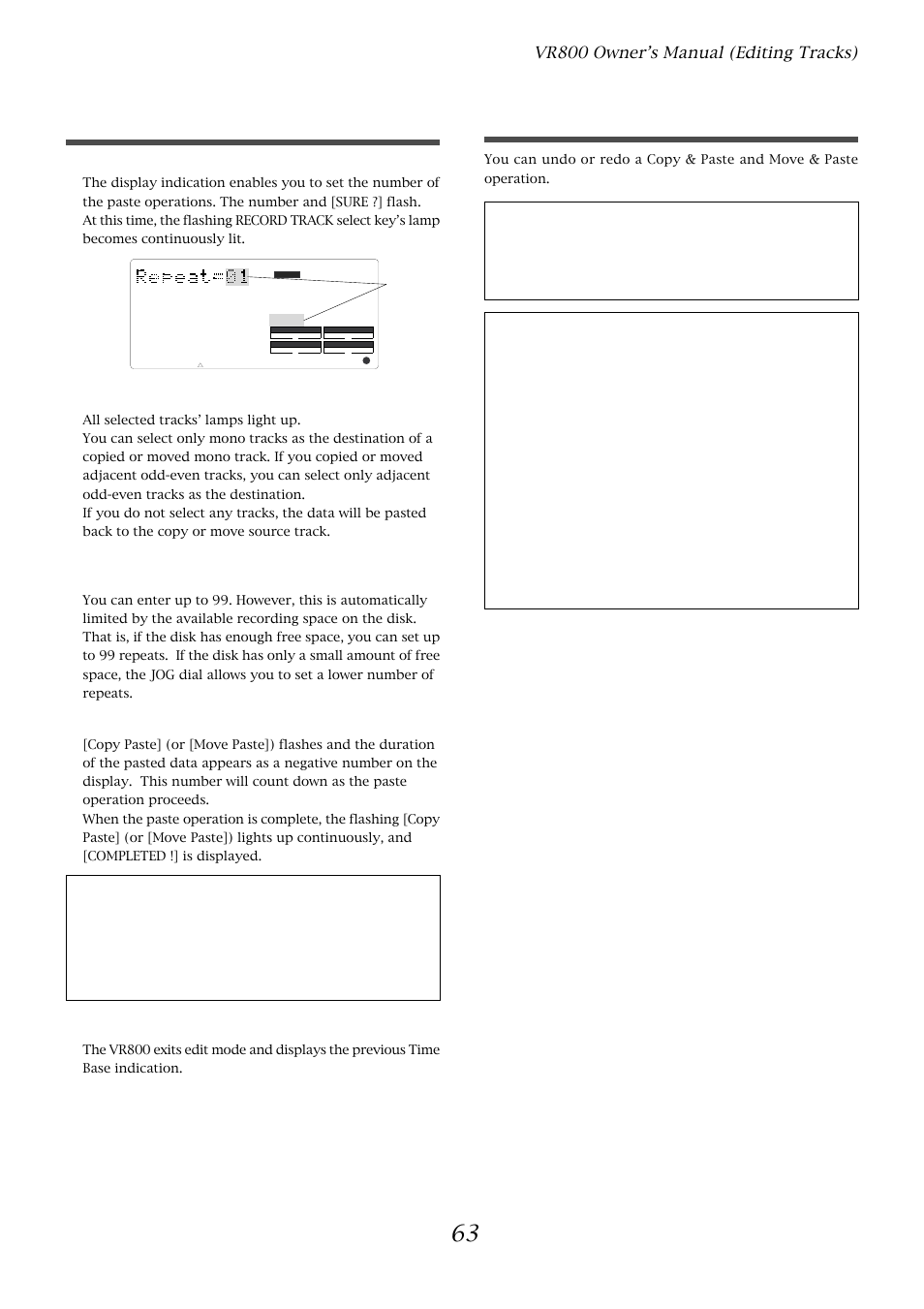 Undo/redo paste, Executing paste | Fostex VR800 User Manual | Page 63 / 122