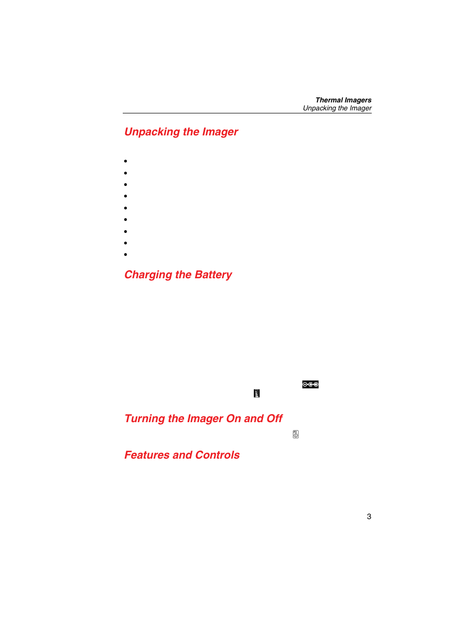 Unpacking the imager, Charging the battery, Turning the imager on and off | Features and controls | Fluke Thermal Imagers Ti10 User Manual | Page 9 / 24