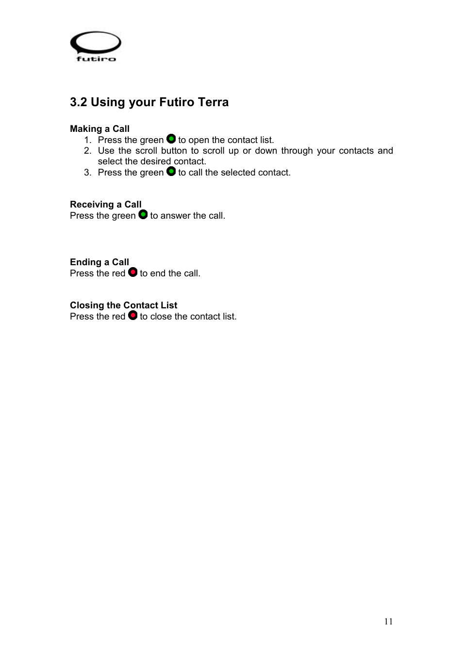 2 using your futiro terra | Futiro USB Phone User Manual | Page 12 / 17