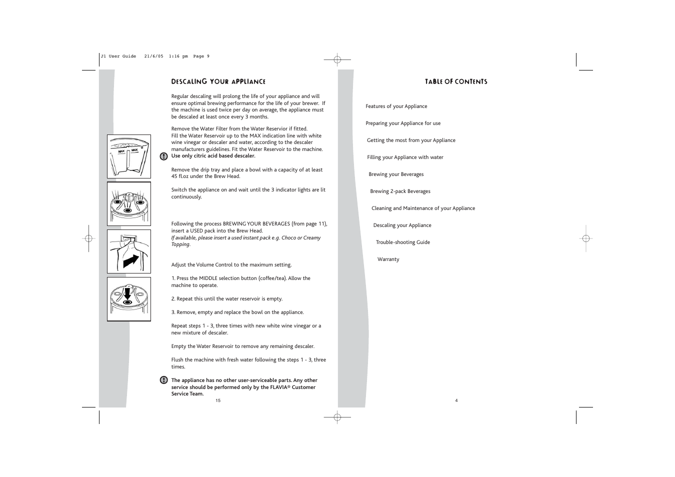 FLAVIA Beverage Systems Flavia Coffeemaker User Manual | Page 5 / 10