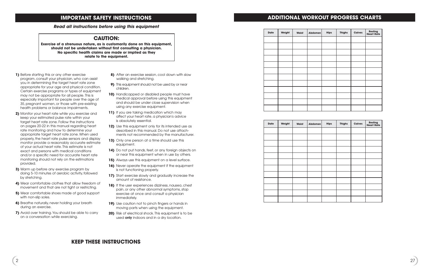 Important safety instructions, Caution, Read all instructions before using this equipment | Fitness Quest 5K 6100 User Manual | Page 3 / 15