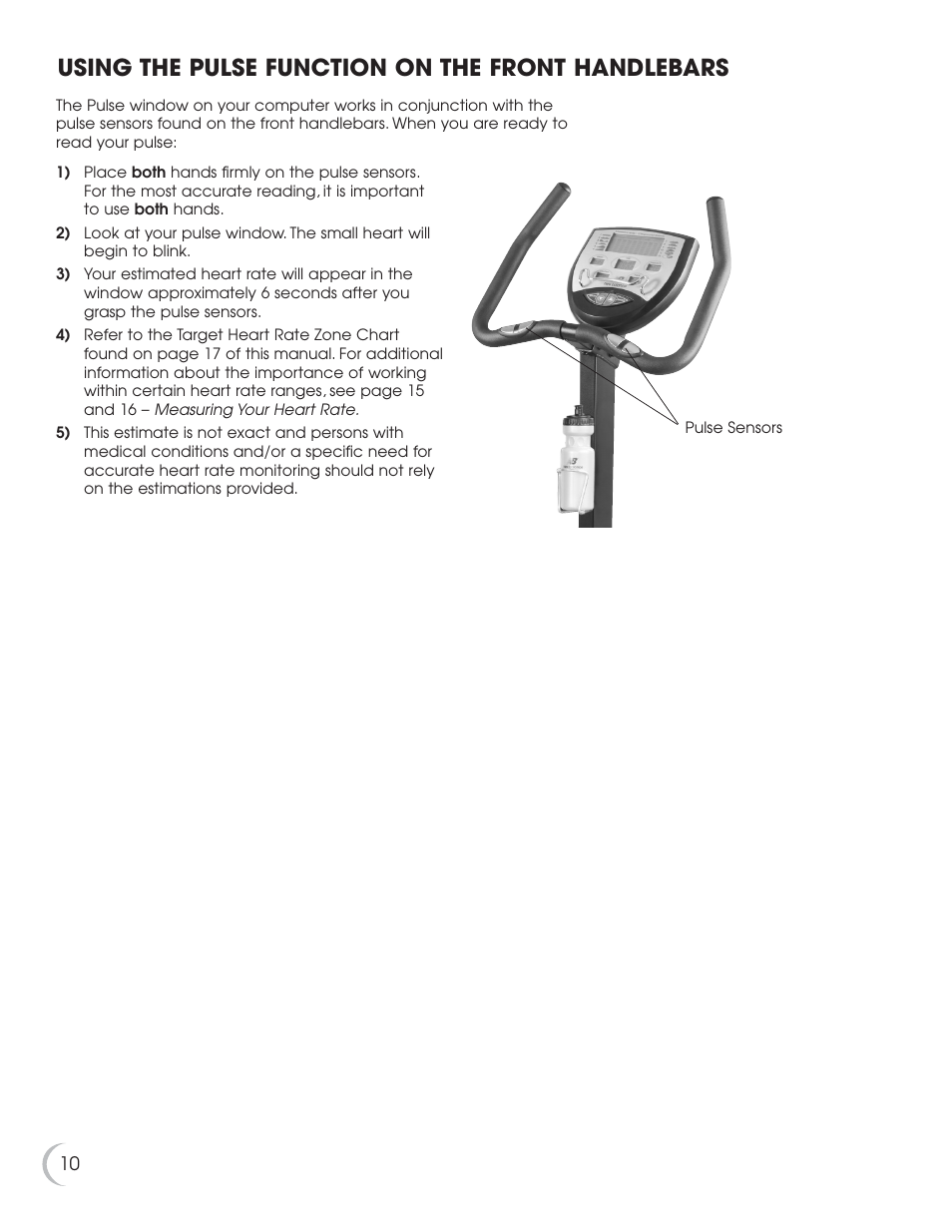 Using the pulse function on the front handlebars | Fitness Quest NBP01060-2 User Manual | Page 11 / 26