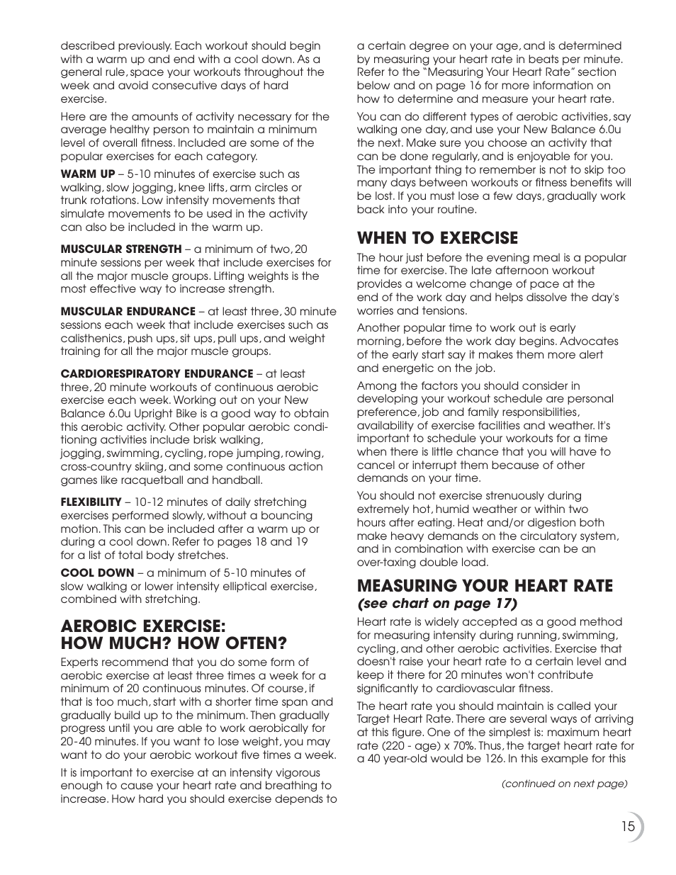 Aerobic exercise: how much? how often, When to exercise, Measuring your heart rate | Fitness Quest NBP01060-2 User Manual | Page 16 / 26
