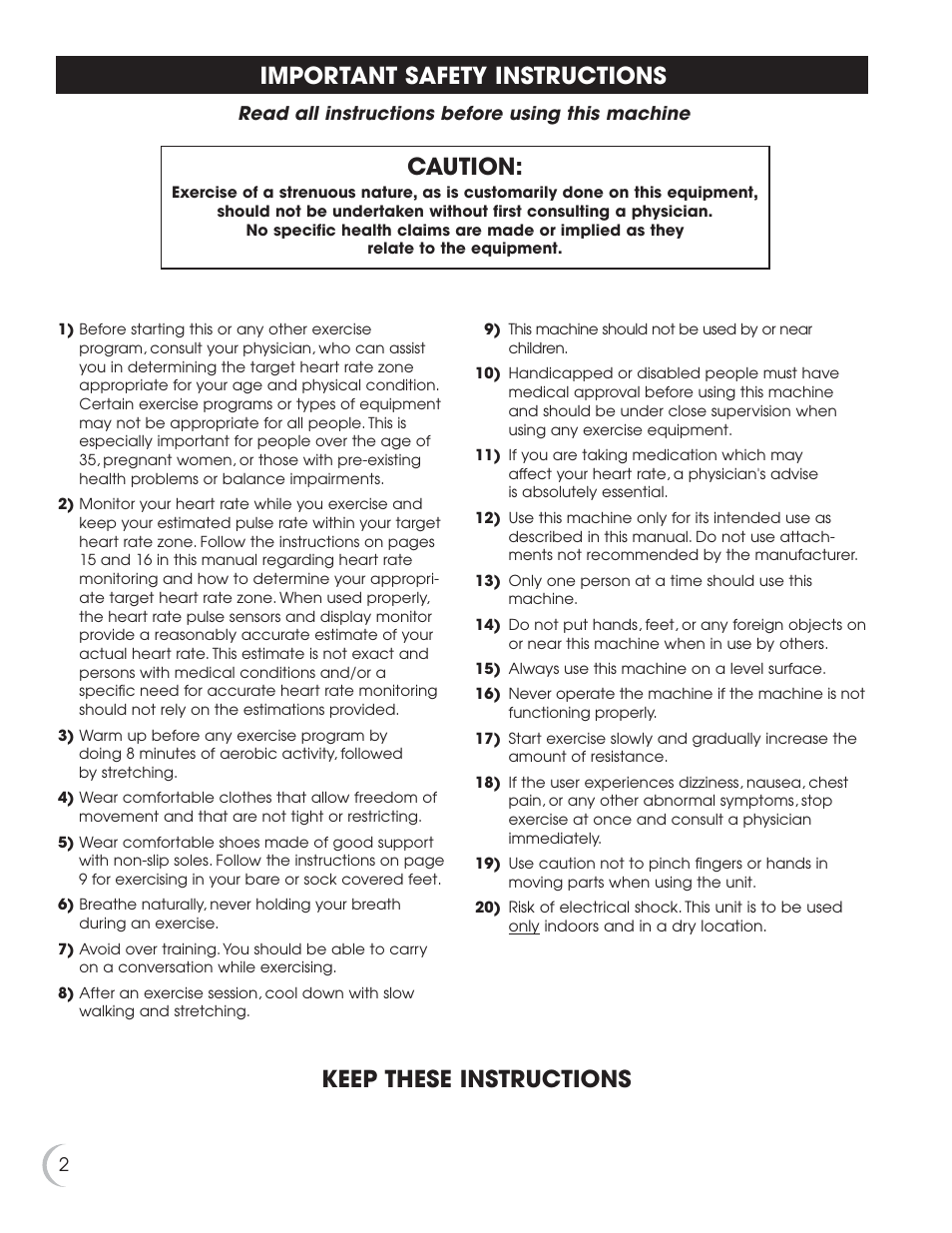 Important safety instructions, Caution, Keep these instructions | Fitness Quest NBP01060-2 User Manual | Page 3 / 26