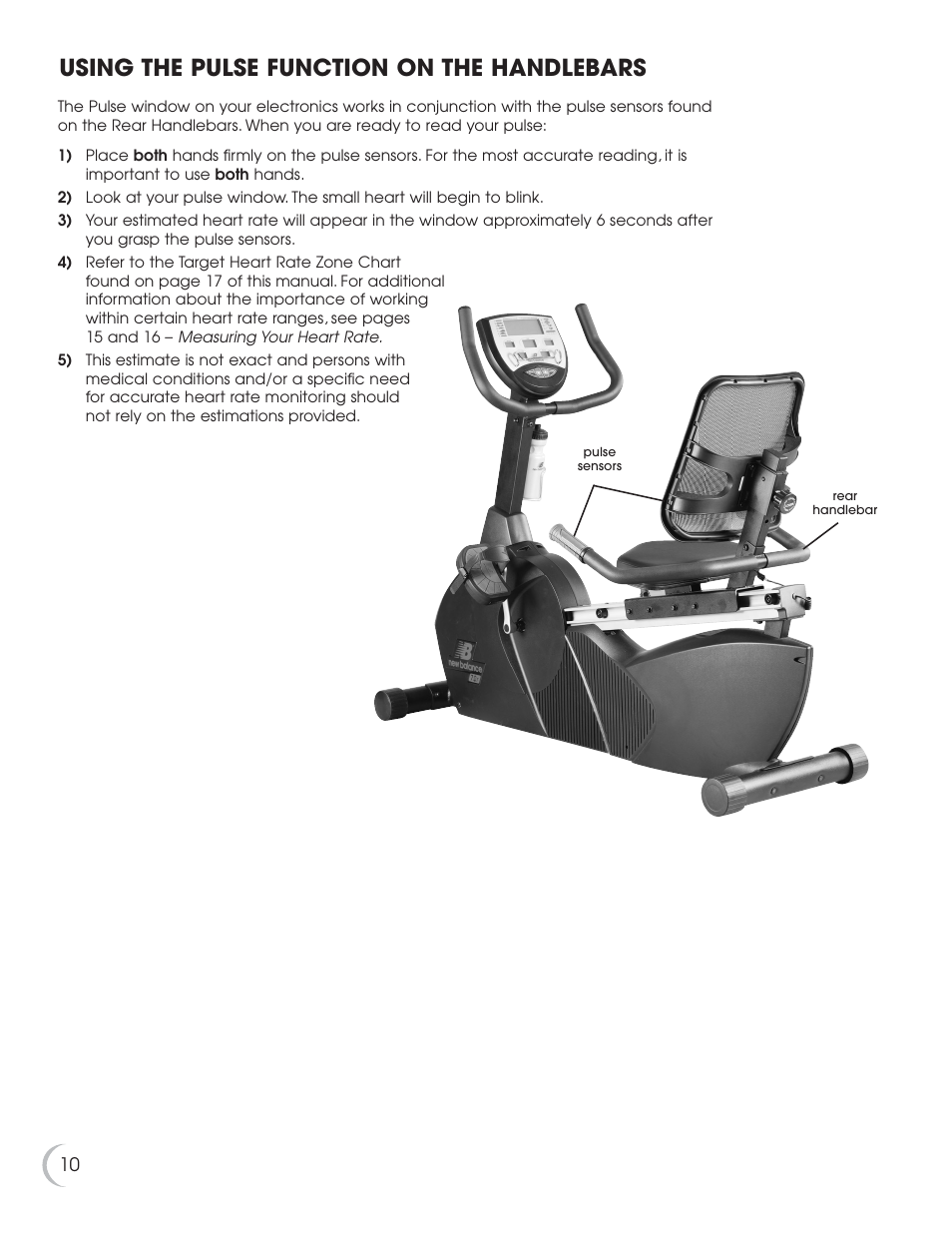 Using the pulse function on the handlebars | Fitness Quest 7.0r User Manual | Page 11 / 26