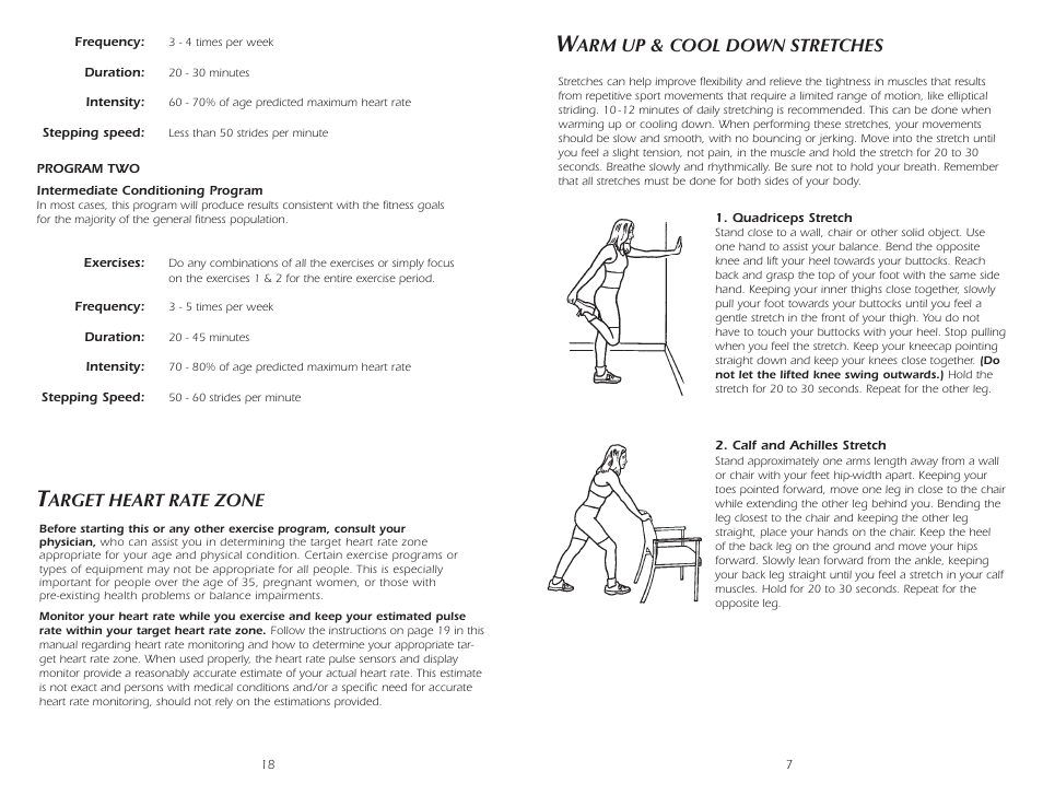 Arm up & cool down stretches, Arget heart rate zone | Fitness Quest 2100HR User Manual | Page 8 / 13