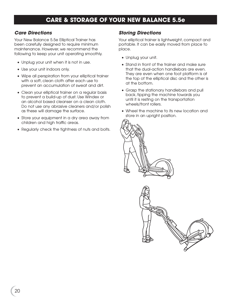 Care & storage of your new balance 5.5e | Fitness Quest 5.5e User Manual | Page 21 / 26