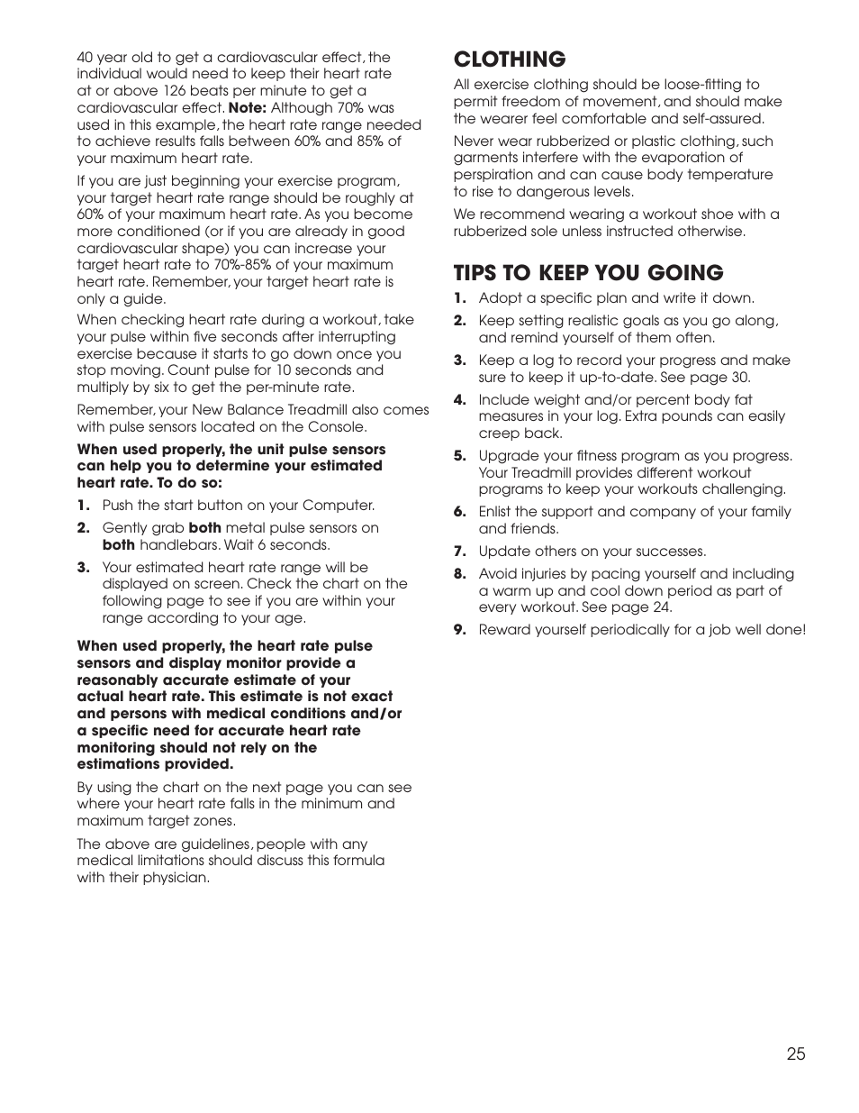 Clothing, Tips to keep you going | Fitness Quest 1600 User Manual | Page 19 / 35