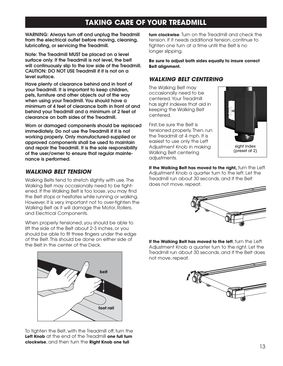 Taking care of your treadmill | Fitness Quest 1600 User Manual | Page 29 / 35