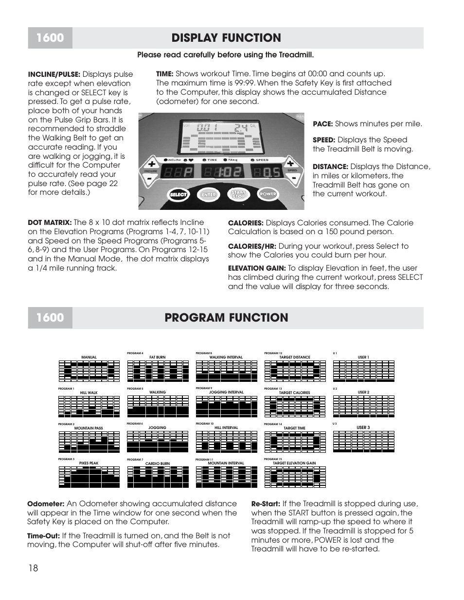 1600 display function, 1600 program function | Fitness Quest 1600 User Manual | Page 32 / 35