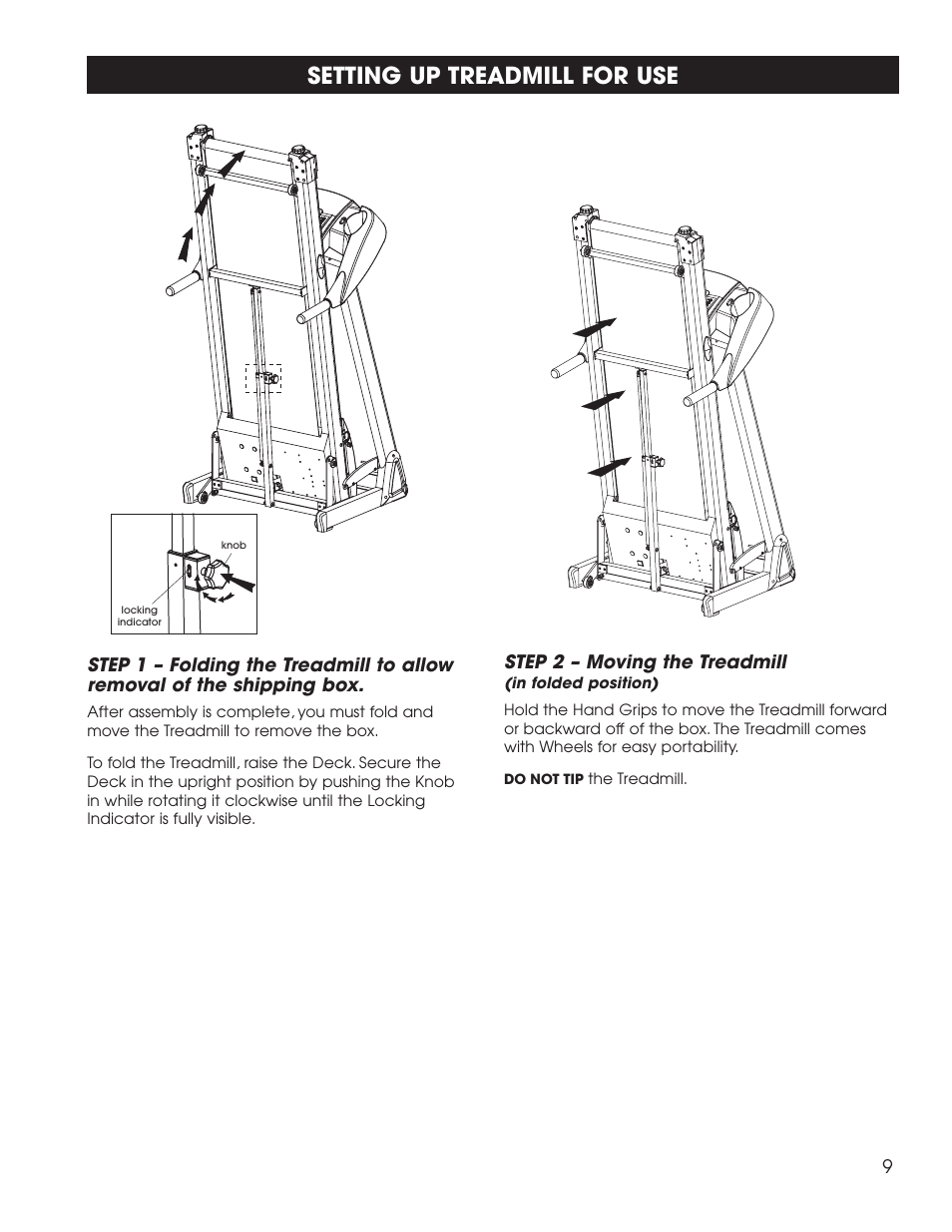 Setting up treadmill for use | Fitness Quest 1400 User Manual | Page 10 / 35