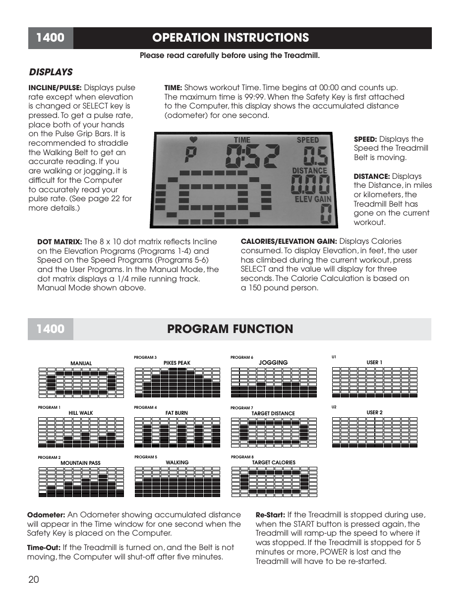 Operation instructions, 1400 program function, 20 displays | Fitness Quest 1400 User Manual | Page 21 / 35