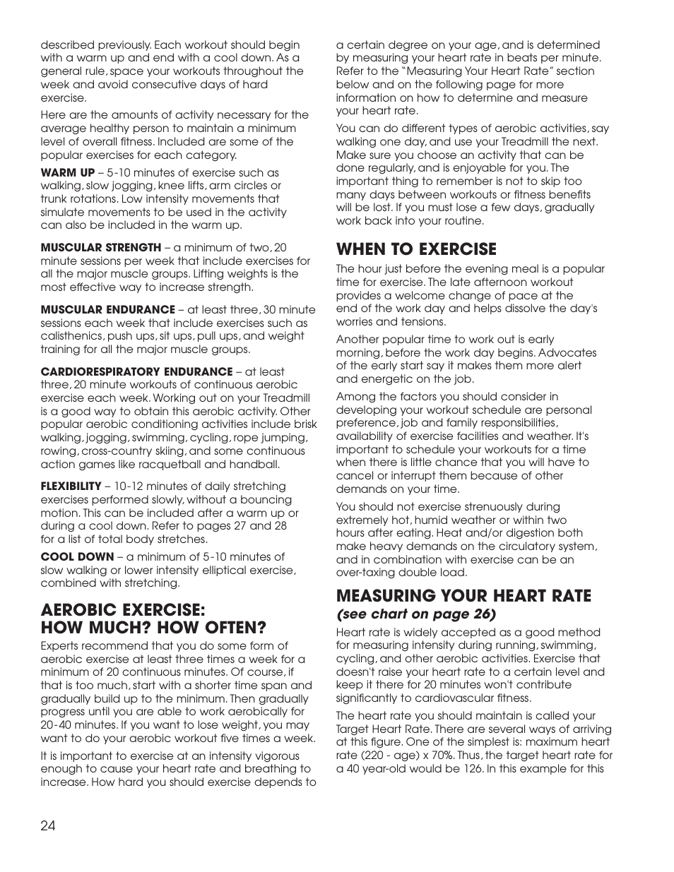 Aerobic exercise: how much? how often, When to exercise, Measuring your heart rate | Fitness Quest 1400 User Manual | Page 25 / 35