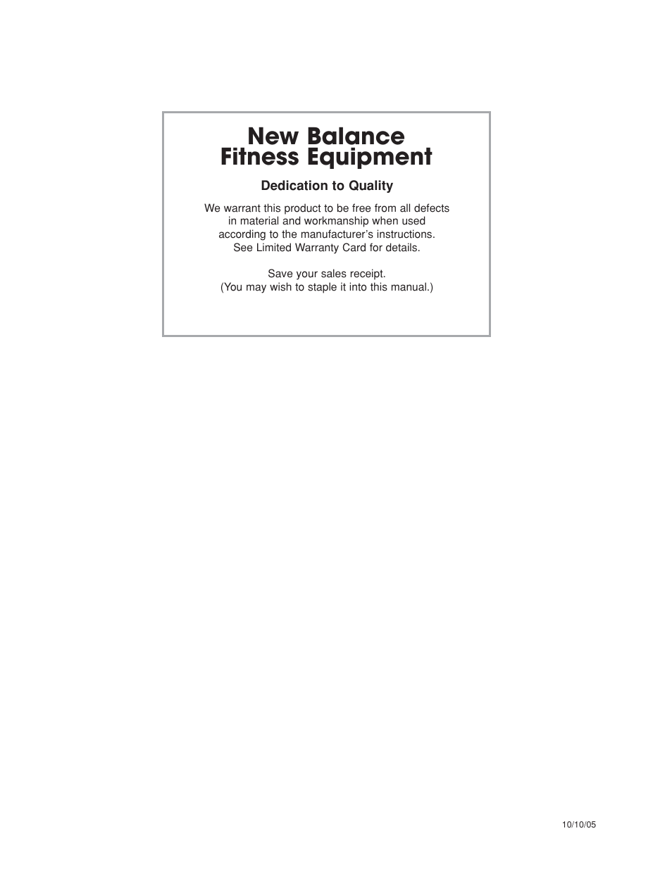 New balance fitness equipment | Fitness Quest 1400 User Manual | Page 35 / 35