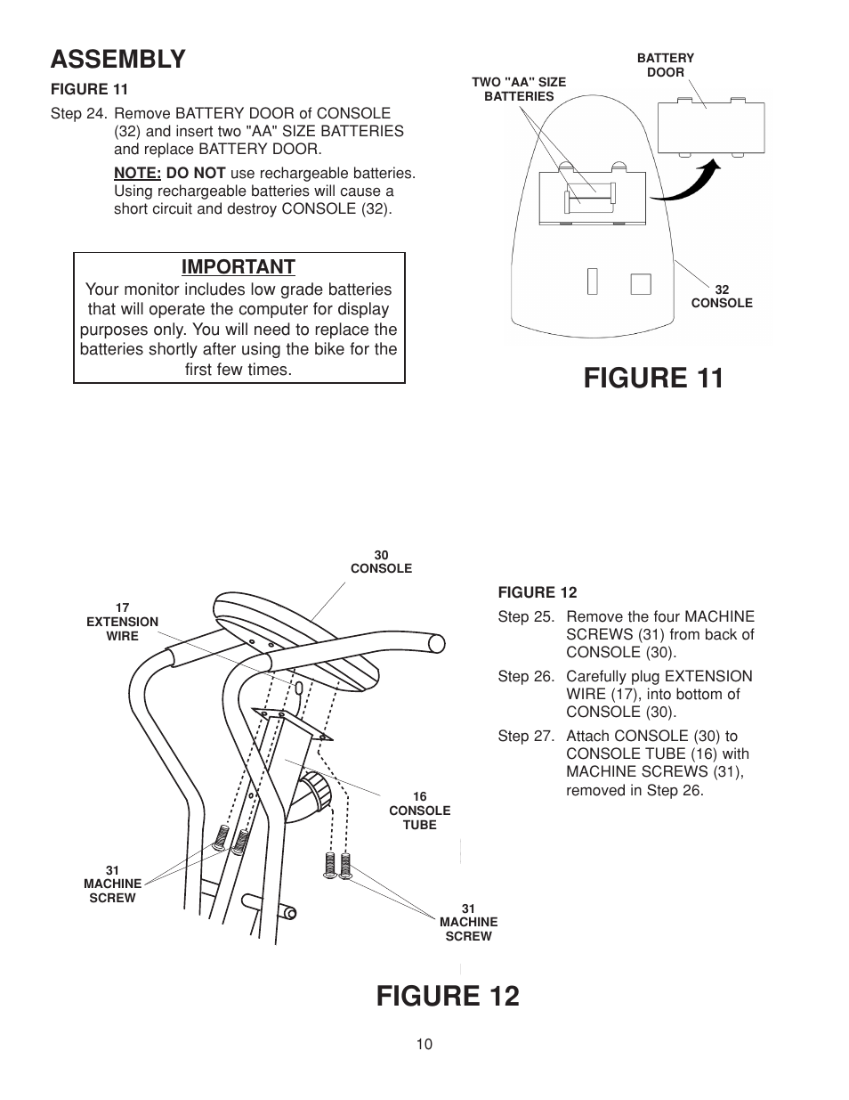 Figure 12 figure 11, Assembly, Important | Fitness Quest 386da User Manual | Page 10 / 18