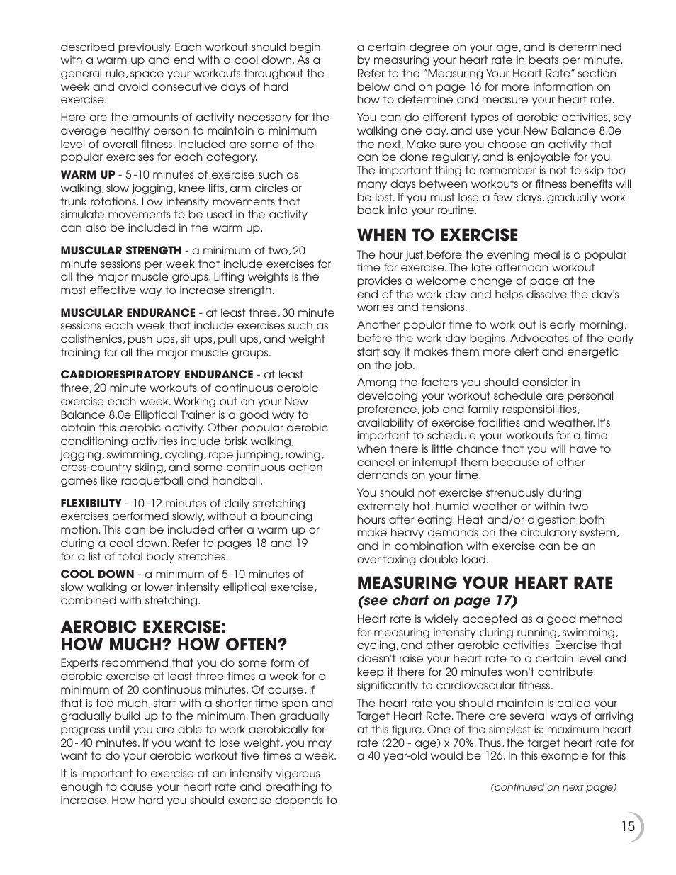 Aerobic exercise: how much? how often, When to exercise, Measuring your heart rate | Fitness Quest 8.0e User Manual | Page 16 / 26