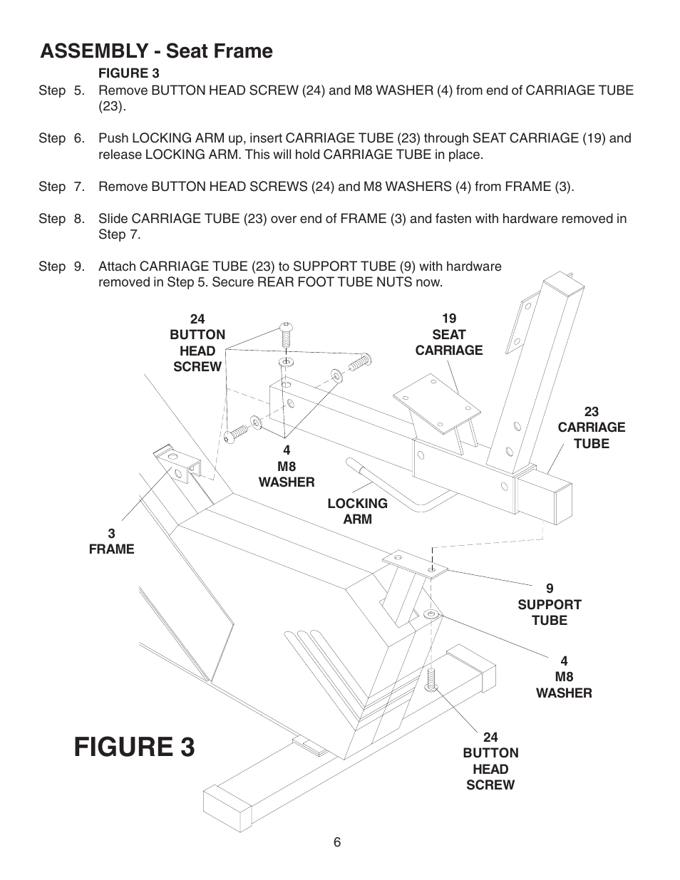 Figure 3, Assembly - seat frame | Fitness Quest 491pr User Manual | Page 11 / 20