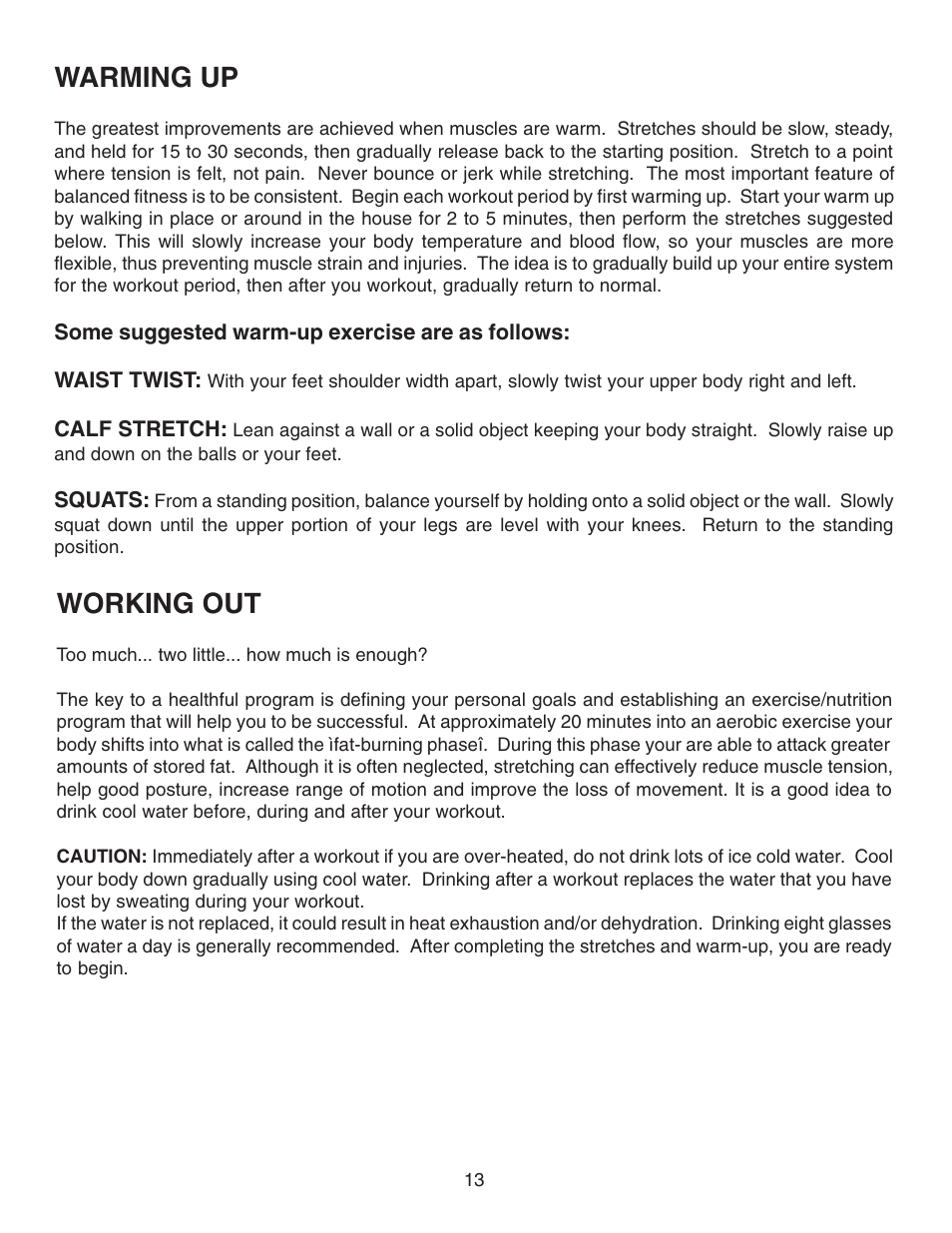 Warming up, Working out | Fitness Quest 491pr User Manual | Page 16 / 20