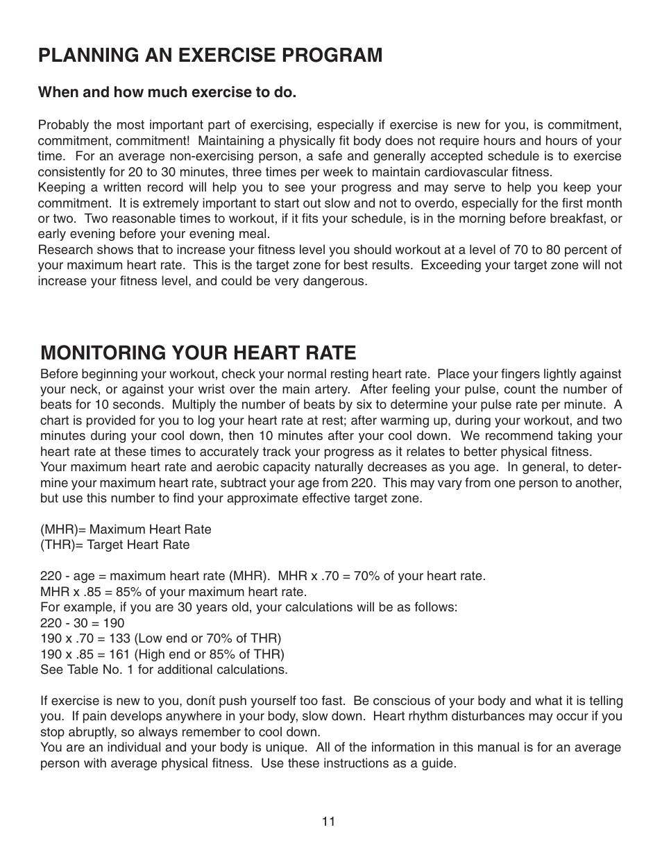 Planning an exercise program, Monitoring your heart rate | Fitness Quest 491pr User Manual | Page 20 / 20