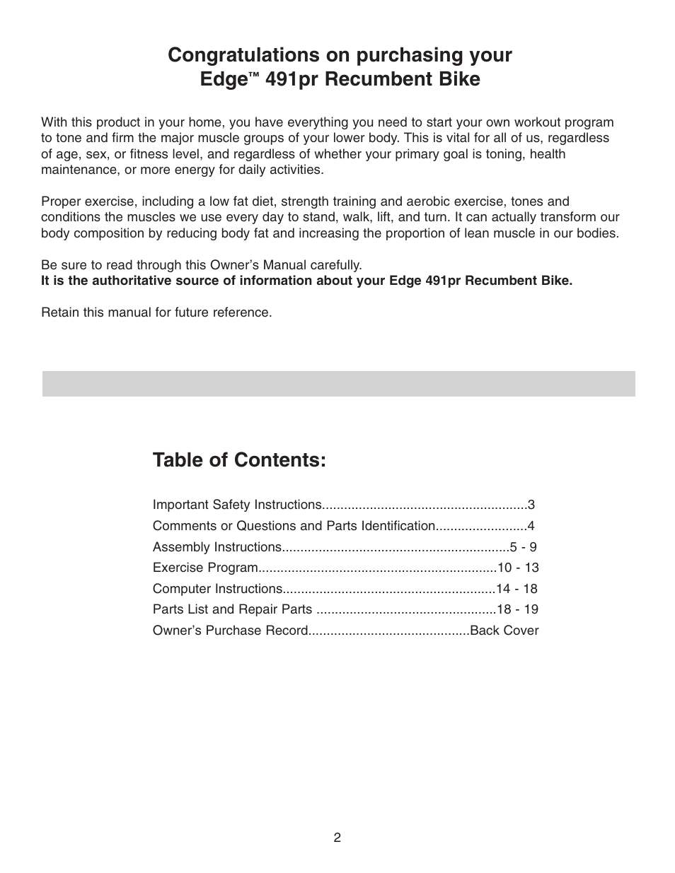 Fitness Quest 491pr User Manual | Page 3 / 20